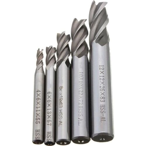 GTBL 5Pcs/Set Straight Shank End Mill Cutter 4 Flute Hss Drill Bit 4/6/8/10/12Mm For Cnc Milling Tool