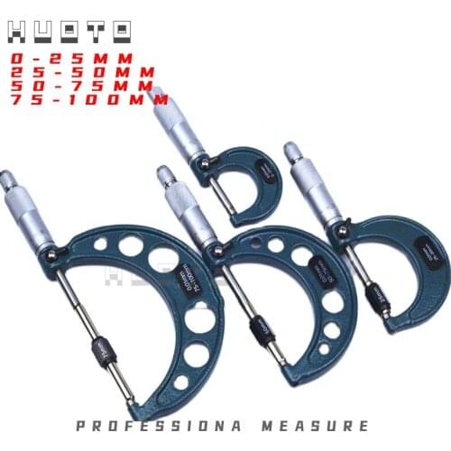 0-25mm,25-50mm,50-75mm,75-100mm Outside Micrometer Set Ratchet Stop Type 4pcs/set 0-100mm thickness gauge measuring tools