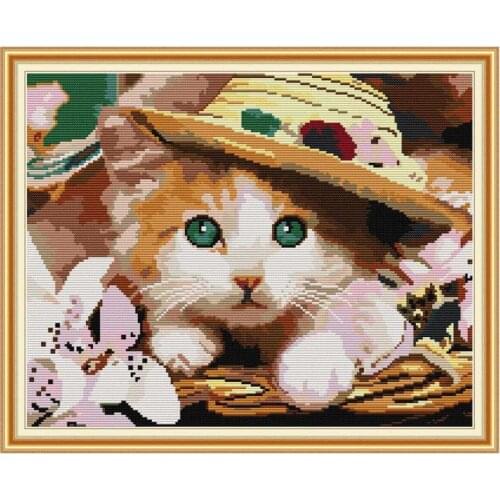 Oil painting cat animals counted printed on the canvas 11CT 14CT DIY kit Cross Stitch embroidery needlework Sets home decor
