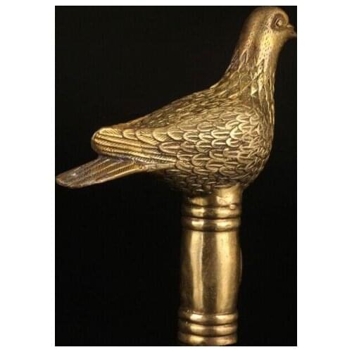 CHINA OLD HANDMADE BRASS CASTING PIGEONS STATUE CRUTCH HANDLE