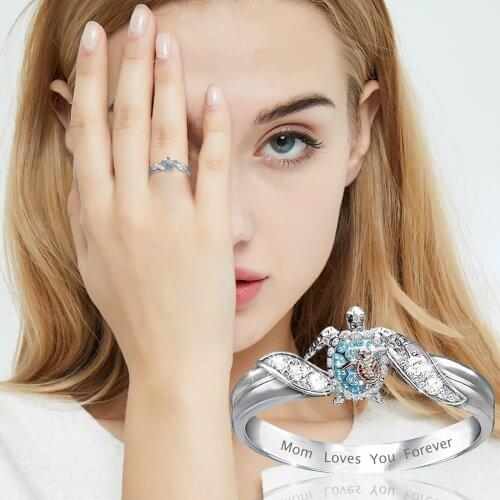 Rings Zircon Sea Turtle Alloy Lettering Inside Rings for Women Jewelry Party Mothers Day Gift Anillos Bijoux Femme Drop Ship