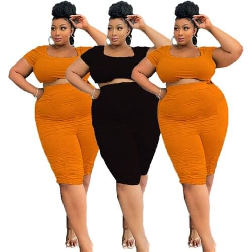 Summer Outfits Casual Plus Size Women Clothing Two Piece Set Ladies Short Crop Tops Stacked Shorts Sets Wholesale Dropshipping