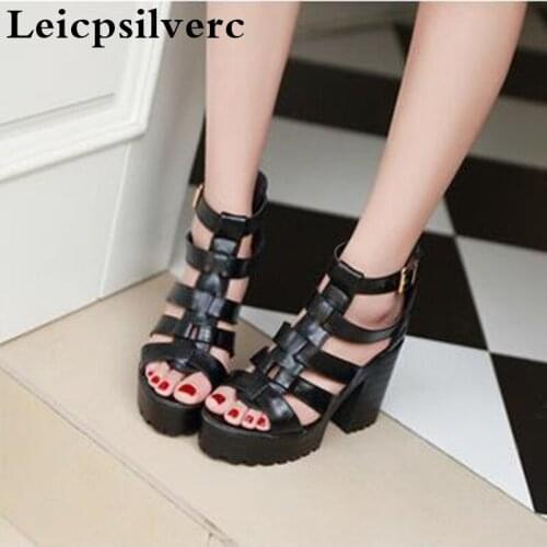 Summer European and American high heeled Rome women sandals thick bottom fish mouth muffin womens shoes