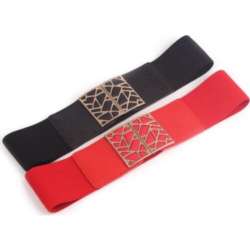 Fashion Lady Wide Belts Women Wide Elastic Belt Buckle Waist Dress Stretch PU Cinch Belt Waistband Ceinture Femme