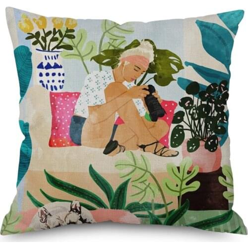 Cartoon Girl Nordic short plush Pillow Case Polyester Decorative Throw Pillow Cover Square style-5