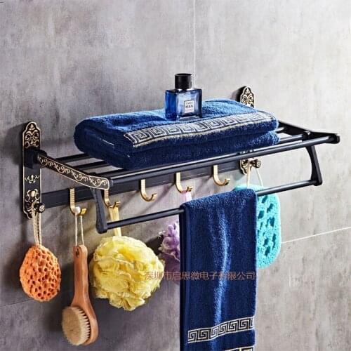Antique Black Aluminum Space Carved Bathroom Accessories Set Brushed Bathroom Products Towel Shelf Towel Bar Paper Holder
