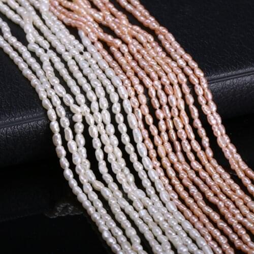 Natural Freshwater Cultured Pearls Beads Rice Shape 100% Natural Pearls for Jewelry Making DIY Strand 13 Inches Size 2-2.5mm