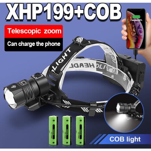 Newest XHP199 Most Powerful LED Headlamp Rechargeable Head Flashlight LED Headlight 18650 USB XHP90 Waterproof Fishing Head Lamp