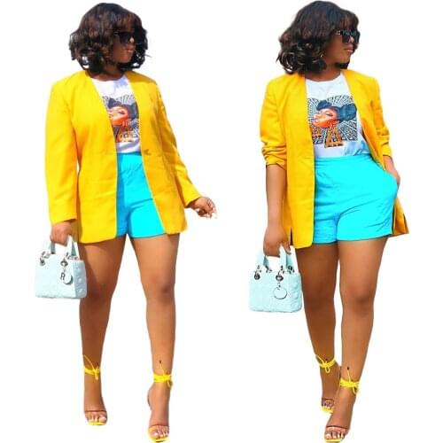 Office Ladies Notched Collar Yellow Women Blazer Spring Autumn Jacket 2021 Casual Pockets Female Suits Coat Streetwear