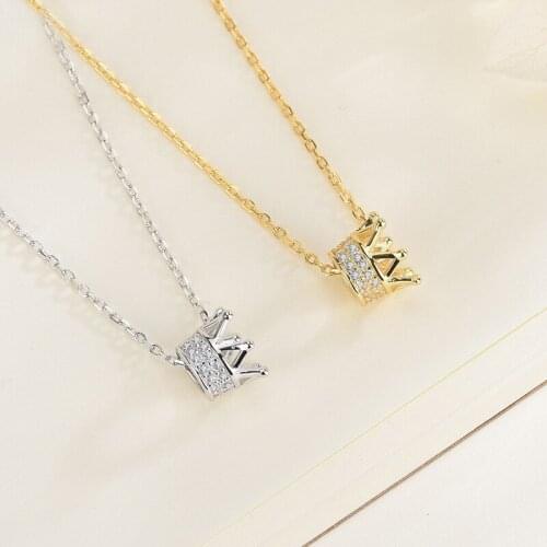 Necklace for Women Crown Box Chain Simple Temperament Chic Clavicle Chain Japan and South Korea Zircon Simple Pendant Jewelry