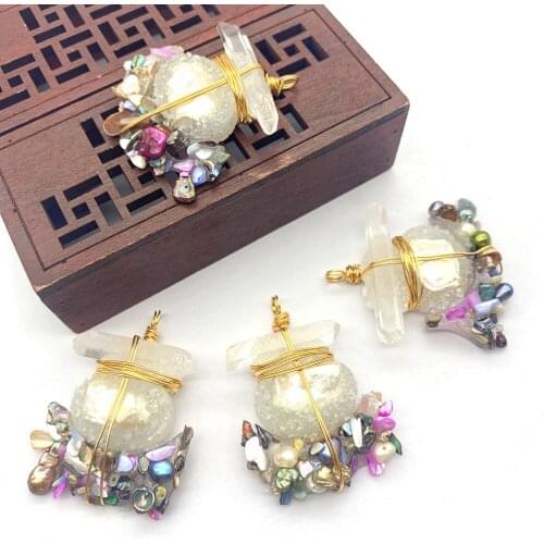 1pc Natural Pearl Crystal Necklace Pendant Hand Wrapped Copper Wire Irregular Shape DIY Earrings Jewelry Making Accessories