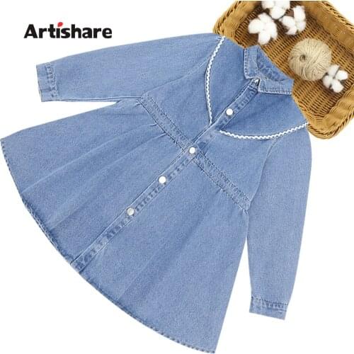 Girl Dresses Solid Color Girl Denim Dress Spring Autumn Children Dresses Teenage Costume Girl 6 8 10 12 14