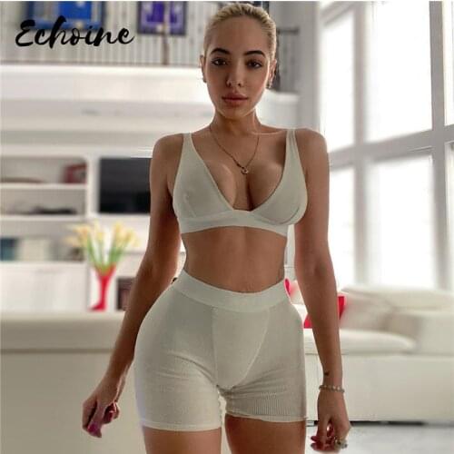 Casual Training 2 Two-Piece Sets Women V-Neck Vest Shorts Pants Jogging Suit Sportswear Style Solid Color Gym Female Sportswear