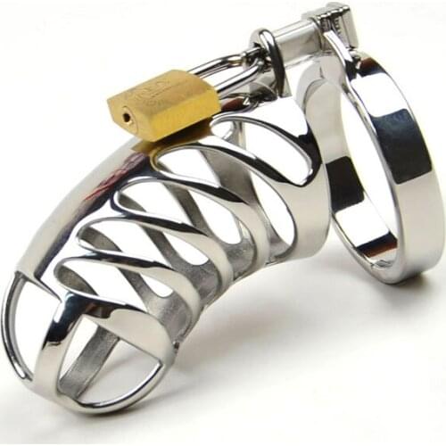SODANDY Chastity Devices Male Stainless Steel Chastity Belt Openwork Cock Cage Metal Penis Ring Bondage/ Restraints Penis Gear