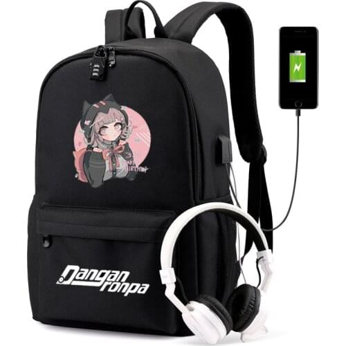 Danganronpa Junko USB Charge Backpack For Women Men Back to School Gift School Bags Laptop Mochilas for Teens