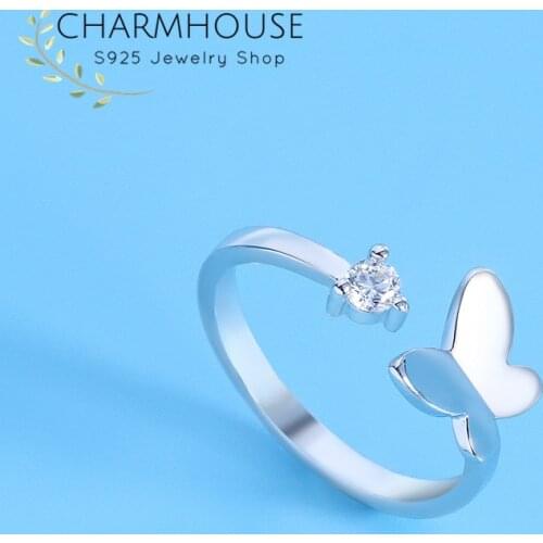 S925 Silver Engagement Rings For Women Cubic Zircon Butterfly Finger Ring Adjustable Bague Femme Anillos Wedding Bridal Jewelry