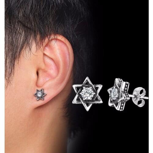 Retro David Star Stud Earrings for Men Women Israel Jewelry Stainless Steel Punk Male Brincos