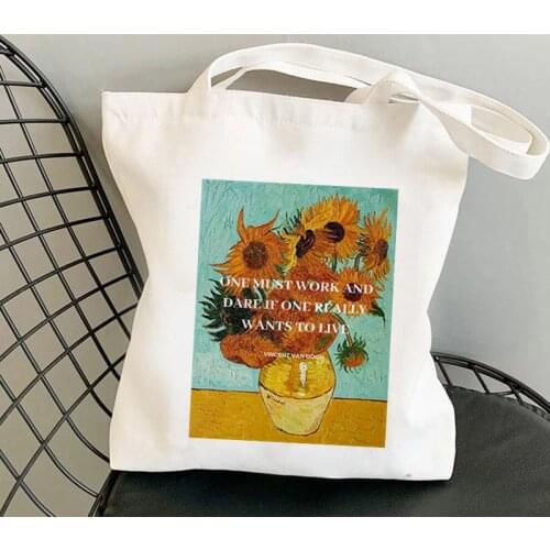 Shopper Van Gogh sunflower Kawaii Bag Harajuku women Shopping Bag Canvas Shopper Bag girl handbag Tote Bag Shoulder Lady Bag