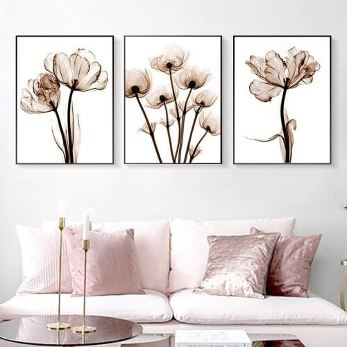 Nordic Minimalist Living Room Decoration Canvas Painting Transparent Flower Plant Poster Bedroom Bedside Wall Art Pictures