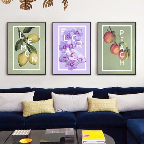 Modern Flower Lemon Peach Large Canvas Art Poster Prints Nordic Restaurant Kitchen Decoration Wall Picture Paintings No Frame