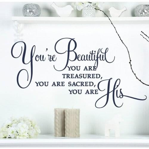 You Are Beautiful Vinyl Wall Decals Living Room Home Decor Wall Sticker Quotes Inspire Christian song Removable Art Decor YJ14