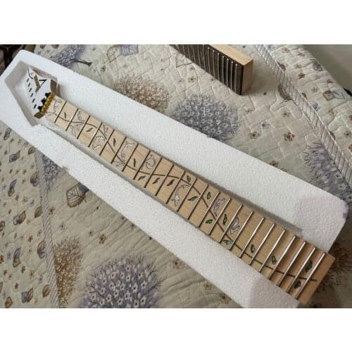 Factory custom maple fingerboard 24 frets electric guitar neck with the tree of life onlay,21-24 scalloped neck