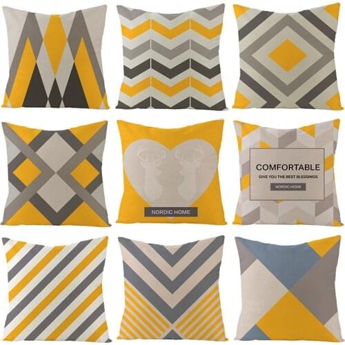 Yellow Geometry Cushion Cover 45*45 Nordic Decorative Pillowcase Sofa Cushions Cotton Linen Pillow Covers 18X18 Home Decor
