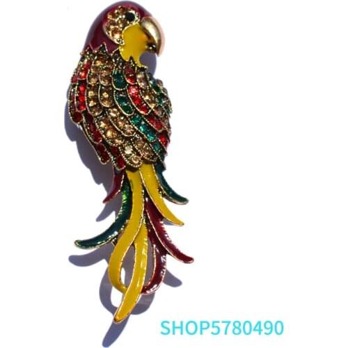 Fashion Jewelry Parrot brooches Vintage Enameled pins Rhinestone Retro Birds Brooches for Women Gifts Coat Accessory Elegant Pin