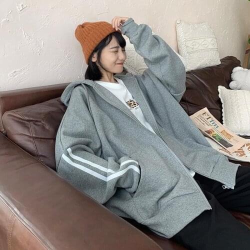 Oversize Itself Zip-up Women Autumn Winter Harajuku Hooded Coat Loose Casual Hoodies Jacket Sweatshirt Strertweat Colthes Top