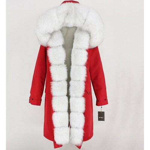 Real Fur Coat Brand Waterproof X-long Parka Winter Jacket Women Natural Fox Fur Collar Hood Thick Warm Outerwear Detachable New