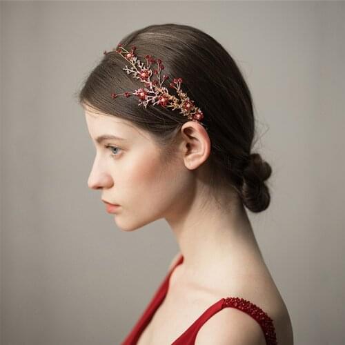 Bridal Tiara Headband Red Crystal Women prom Hairband Wedding Headpiece Hair Crown Accessories