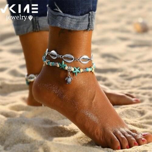 Starfish Pendant Anklets 2020 For Women New Stone Beads Shell Anklet Bohemian Bracelets On Leg BOHO Ocean Jewelry Drop Shipping