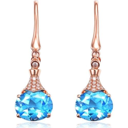 Aquamarine Gemstones Blue Austrian Crystal Dangle Drop Earrings For Women Rose Gold Color Diamonds Jewelry Bijoux Fashion Gift