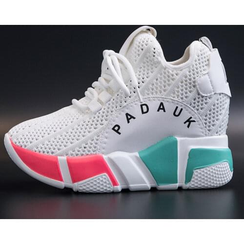 Womens Mesh Holes Wedge Hidden Heel Sneakers Breathable Casual Sport Shoes Korean Styles Lace Up Black White New 2021