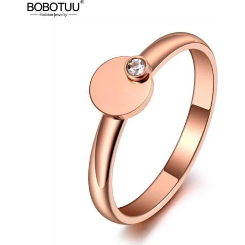BOBOTUU Rose Gold Titanium Stainless Steel CZ Crystal Ring Jewelry Office Style Rose Gold Party Rings For Women Girls BR19138