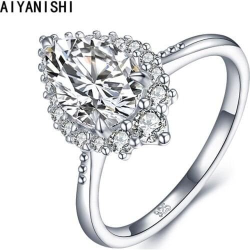 AIYANISHI Real 925 Sterling Waterdrop Pear Finger Rings Classic Bridal Rings Silver Jewelry For Women Wedding Christmas Gifts