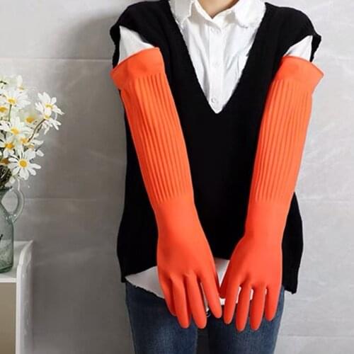 55cm Kitchen Dish Washing Waterproof Non-slip Long Sleeve Latex Cleaning Gloves Household Silicone Dishwashing