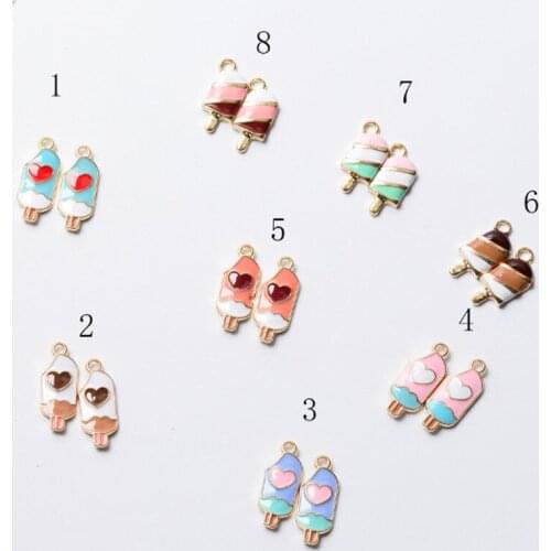 10pcs DIY enamel Ice Cream charms Popsicle ice-lolly pendants Jewelry Accessory KC Golden Alloy Small Hanger Bracelet Hanging