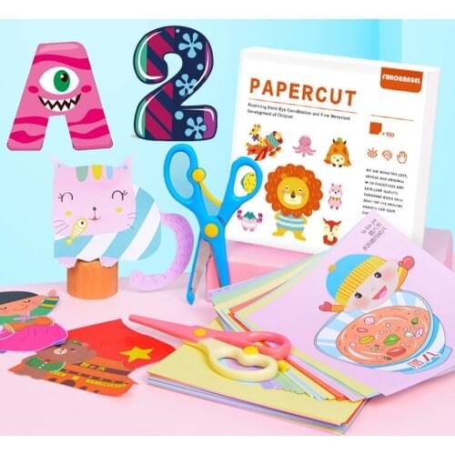 100PCS Creative Kids Cartoon Colorful Paper Folding and Cutting Toys Kindergarten Art Craft Education Cut Toy Puzzles Children
