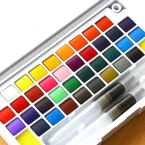 12/18/24/36 Colors Portable Travel Solid Pigment Watercolor Paints Set With Sponge Brush Pen For Painting Art Supplies