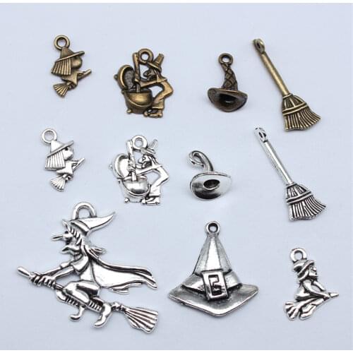 20pcs 16x12mm Pendant Witch Riding Broomstick Charm Pendants For Jewelry Making DIY Handmade Craft