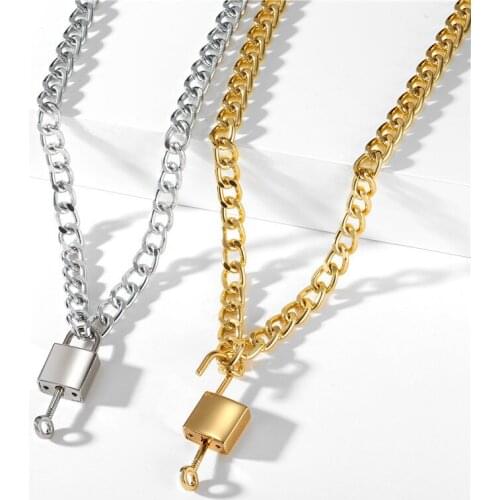 2020 Gothtic Gold Lock Chunky Chain Necklace For Women Men Big Chain Unlockable Lock Key Pendant Necklaces Exaggerated Jewelry