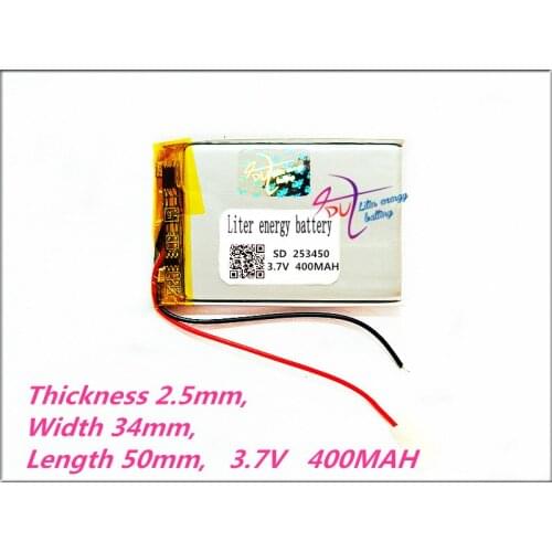 253450 3.7V 400MAH Lithium Polymer LiPo li ion Rechargeable Battery For Mp3 MP4 MP5 GPS 283450