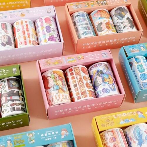 6.5cm Wide Washi Tape Set 3 Rolls Fat Planet Series Japanese Hand Account Material Decoration DIY Stationery Stickers