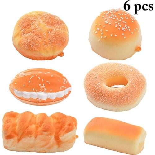 6PCS PU Artificial Bread Soft Simulated Fake Bread Artificial Food Display Prop Photography props Christmas Window Decorat