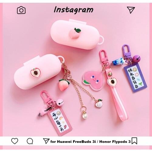 Cute Pink Peach Case for Huawei FreeBuds 3i Case for Honor Flypods 3 Case TWS Bluetooth Earphones Case Cover Headphones Box Bag