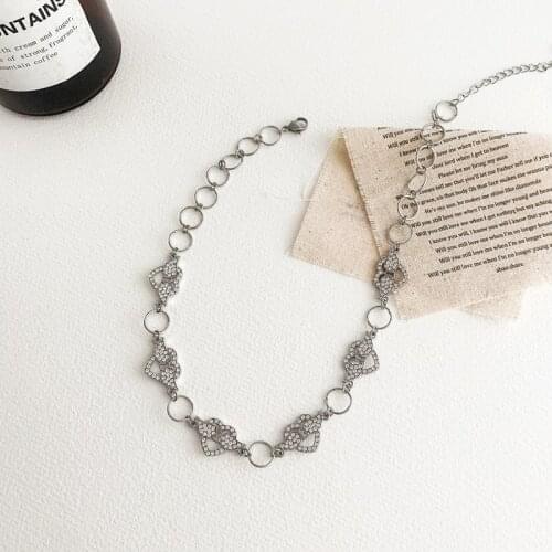 TIMEONLY Romantic Love Heart Angel Wings Circle Choker Necklaces Toggle Clasp Bling Rhinestone Necklace Sweet Jewelry for Women