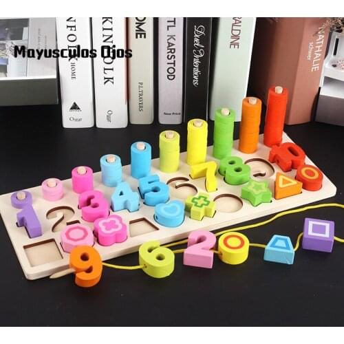 Wooden Childrens Montessori Early Education Logarithmic Plate Shape Digital Recognition Educational Toys Building Blocks