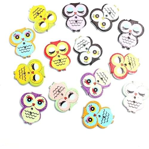 50pcs 22x19mm Mixed Owl Wooden Buttons For Clothes Needlework Scrapbooking Crafts Diy Sewing Accessories Wood Decoration