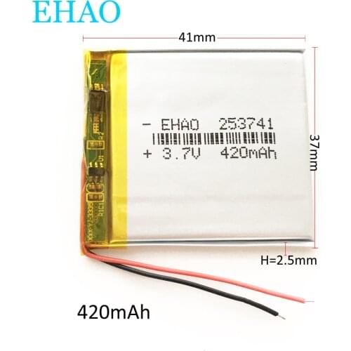 EHAO 253741 3.7V 420mAh ultra thin LiPo Rechargeable Battery Lithium Polymer cells For Mp3 GPS smart watch speaker